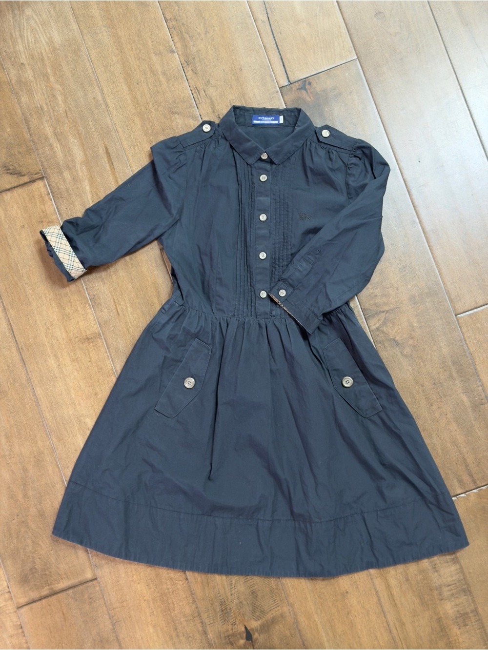 Burberry Blue Label Navy Shirt Dress Nova Check Cuffs Size 36 S Cotton Japan